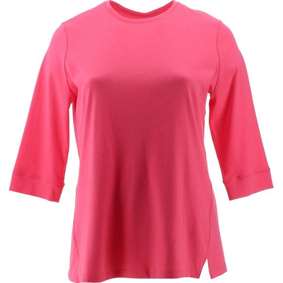 NWT DENIM & CO. ESSENTIALS 3/4 SLEEVE TUNIC PINK XXS - Picture 1 of 12
